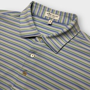 Peter Millar Polo Shirt Men’s Medium Summer Comfort‎ Blue Green White Stripe